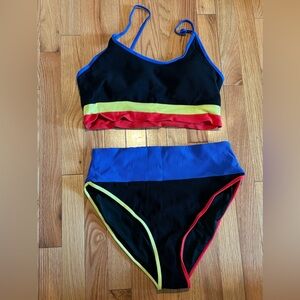 2 piece high waisted color block bikini